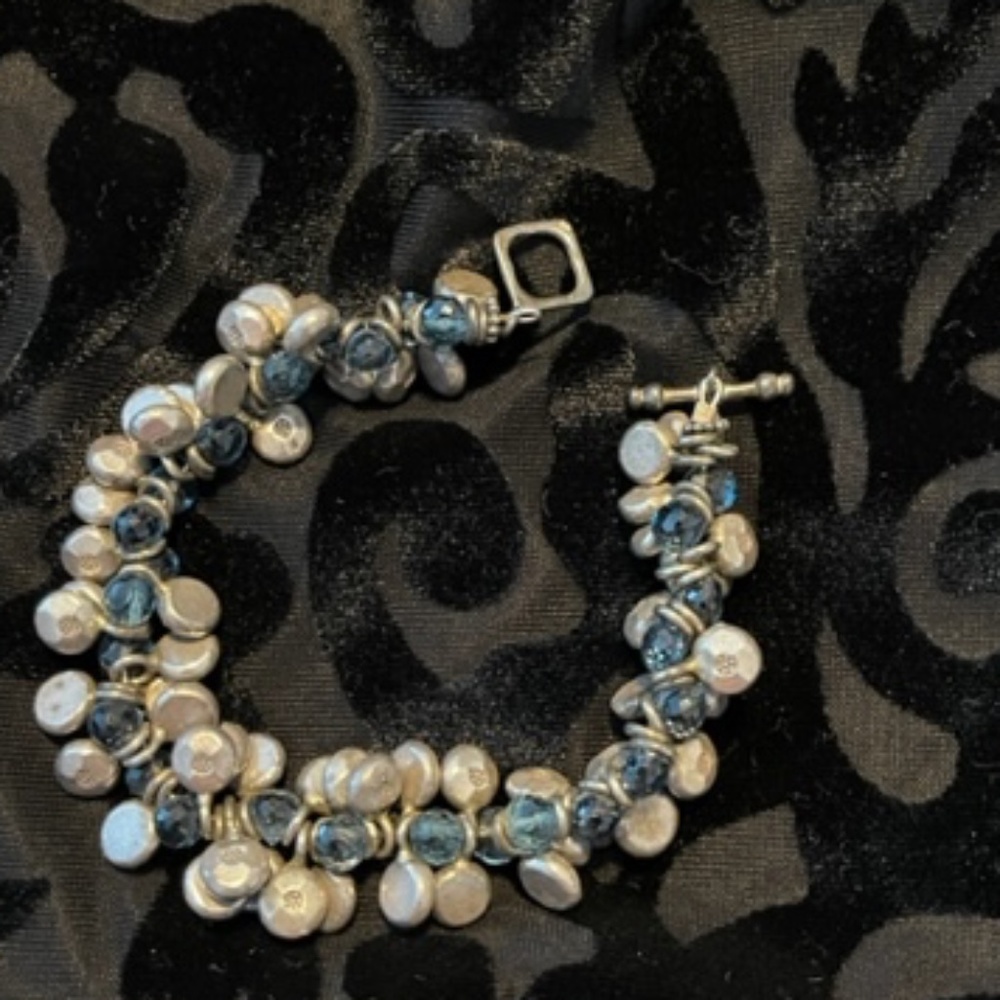 Faceted Aquamarine and Silver Beads Bracelet - Picture 2 of 5